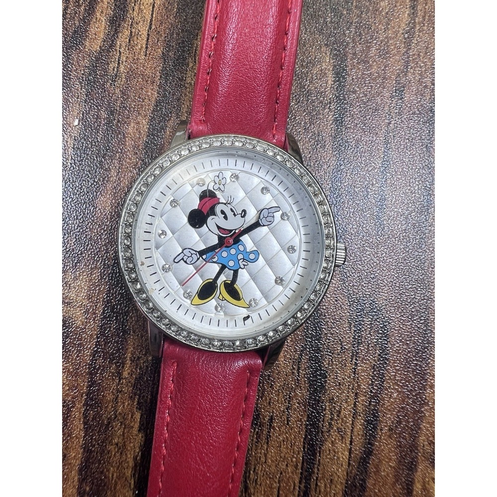 Walt Disney Store Minnie Mouse Quartz Watch Moving Hands Quilted Face Needs Batt